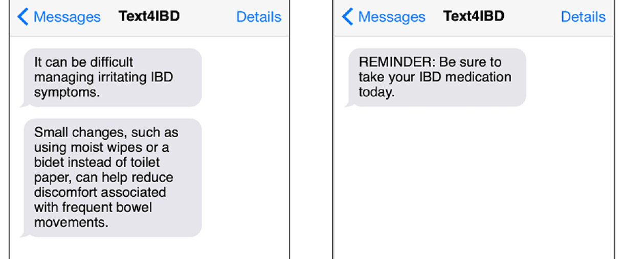 Example text messaging interface for the Text4IBD eHealth application.